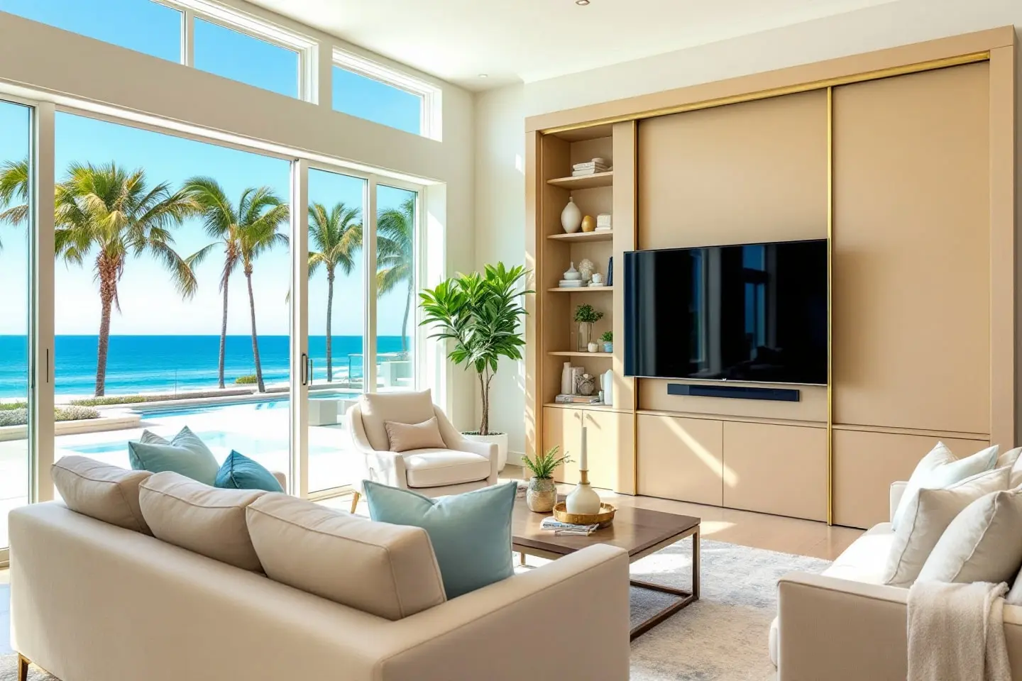 Living room remodel with panoramic ocean view